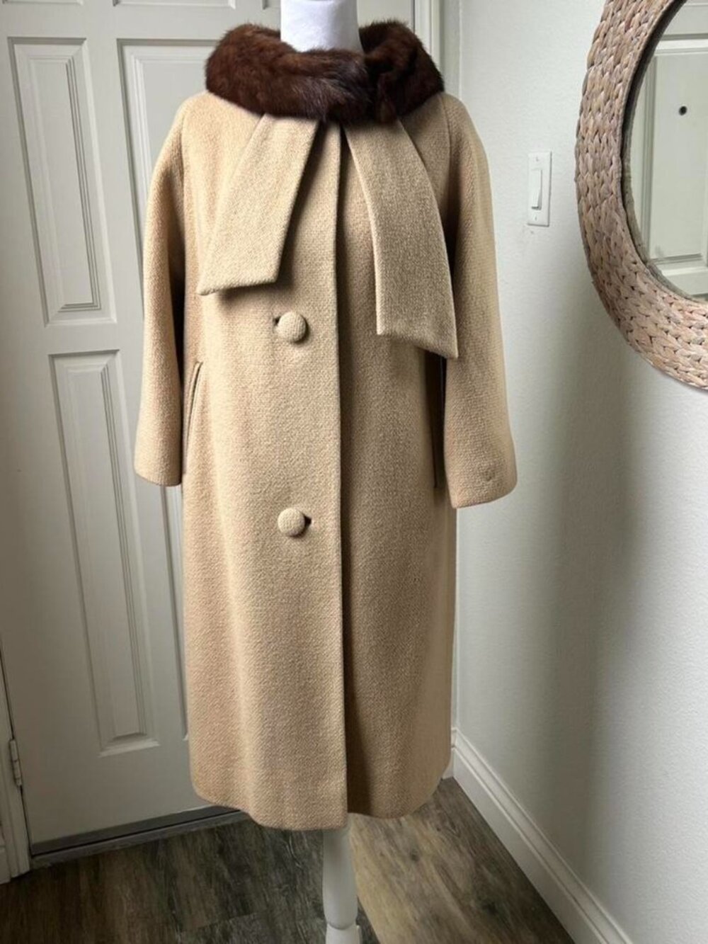 Vintage 1960s Lilli Ann Paris San Francisco Wool Swing Coat with Fur Collar